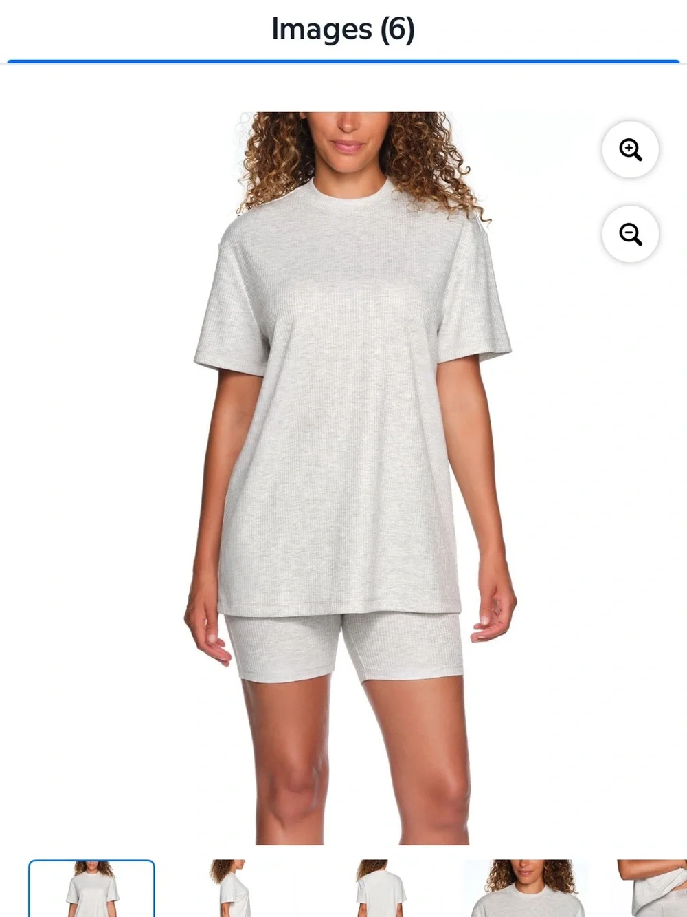 LOFT Light Gray Ribbed Short Sleeve Lounge Top & Biker Shorts Set